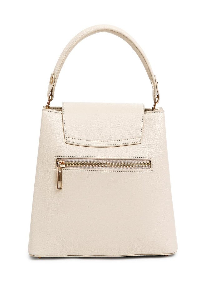 KLEIO Vegan Leather All Occassion Top Handle Handbag for Women (Cream) - Image 4